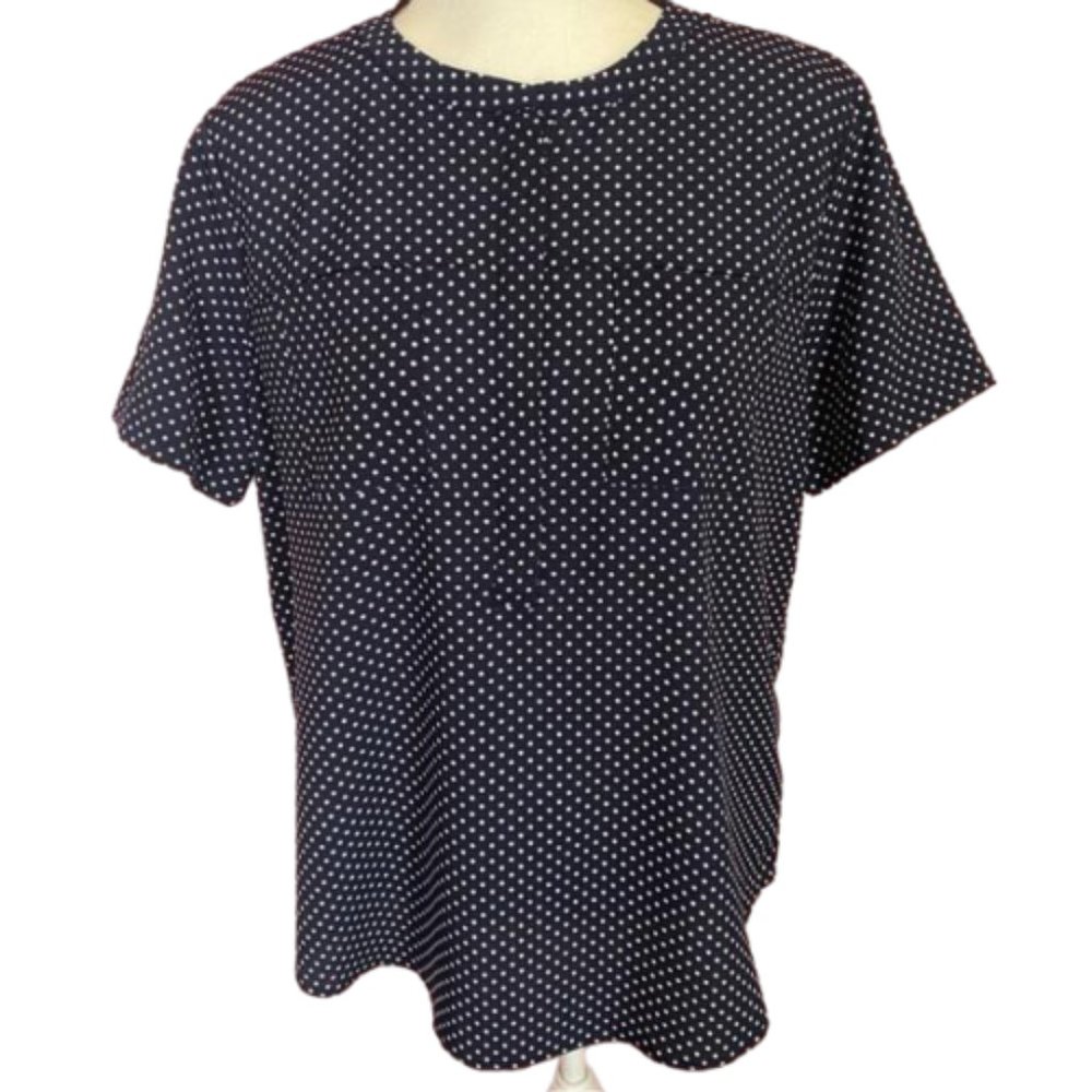 Van-Heusen Navy Blue & White Polka Dot Short Sleeve Size L #0376